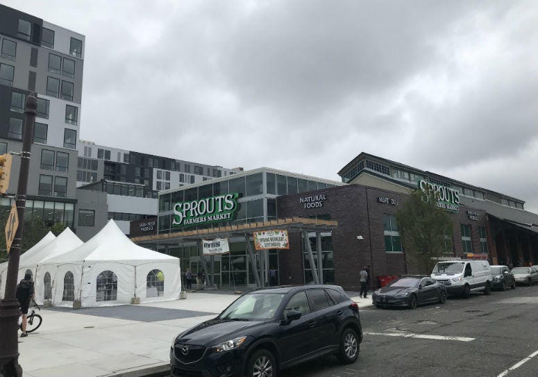 A historic train shed was incorporated into the design, which is also the new home of Pennsylvania's first Sprouts Farmers Market. A historic train shed was incorporated into the design, which is also the new home of Pennsylvania's first Sprouts Farmers Market.